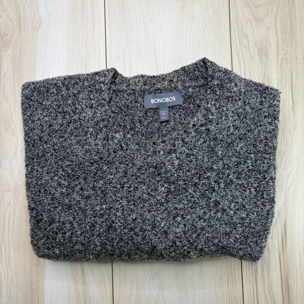 Bonobos Mens Merino Wool Pullover  Sweater Gray Marled Crewneck Size Medium Slim